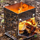 Portable Folding Camping Stove with Grill – Stainless Steel Wood-Burning Fire Pit for Hiking, Backpacking, BBQ & Outdoor Cooking (Silver)
