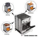 Portable Folding Camping Stove with Grill – Stainless Steel Wood-Burning Fire Pit for Hiking, Backpacking, BBQ & Outdoor Cooking (Silver)