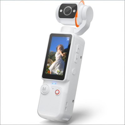 Handheld Pocket Camera – 2.5K UHD, 180° Rotating Lens, Fill Light, 2000mAh Battery, No App Needed, 32GB Included, for Vlog & Travel (White)