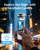Handheld Pocket Camera – 2.5K UHD, 180° Rotating Lens, Fill Light, 2000mAh Battery, No App Needed, 32GB Included, for Vlog & Travel (White)