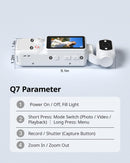 Handheld Pocket Camera – 2.5K UHD, 180° Rotating Lens, Fill Light, 2000mAh Battery, No App Needed, 32GB Included, for Vlog & Travel (White)