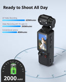 Handheld Pocket Camera – 2.5K UHD, 180° Rotating Lens, Fill Light, 2000mAh Battery, No App Needed, 32GB Included, for Vlog & Travel (Black)