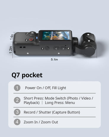 Handheld Pocket Camera – 2.5K UHD, 180° Rotating Lens, Fill Light, 2000mAh Battery, No App Needed, 32GB Included, for Vlog & Travel (Black)