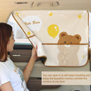 Cute Bear Car Sunshade Set of 2 – Side Window Curtain with Storage Mesh Pockets and Suction Cups for Kids – UV Protection & Heat Block (Beige)