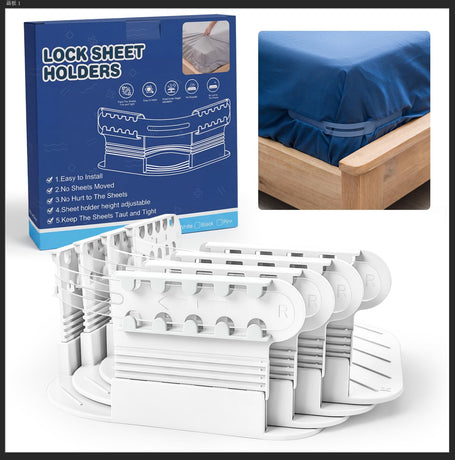 4-Piece Bed Sheet Holders Set – Adjustable No-Pin Fitted Sheet Clips for Mattress Corners, Prevents Sliding and Creasing (White)
