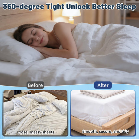 4-Piece Bed Sheet Holders Set – Adjustable No-Pin Fitted Sheet Clips for Mattress Corners, Prevents Sliding and Creasing (White)