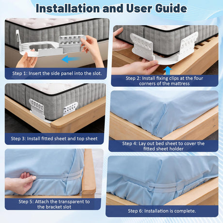 4-Piece Bed Sheet Holders Set – Adjustable No-Pin Fitted Sheet Clips for Mattress Corners, Prevents Sliding and Creasing (White)