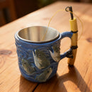 Fishing Rod Ceramic Mug with Realistic Fish Design, 100ml Mini Coffee Cup for Anglers – Durable & Fun Gift for Outdoor Enthusiasts, Office, Camping, or Home Use (Blue)