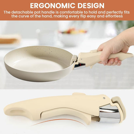 Removable Pot Handle with Quick-Release Clip – Universal Kitchen Cookware Handle Replacement for Pans and Pots (White)