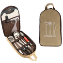 Multi-Functional Outdoor Kitchen Utensil Organizer – Durable Travel Storage Bag with Elastic Straps, Mesh Pockets & Carry Handle, Compact Size (Khaki)