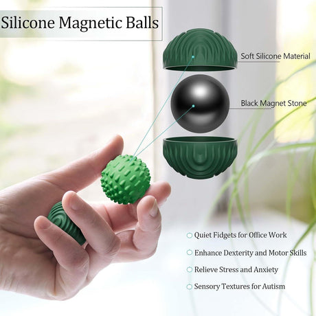 Silicone Magnetic Fidget Balls for Office & Travel – Quiet Sensory Toys to Relieve Stress & Anxiety (Green)