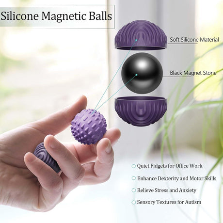 Silicone Magnetic Fidget Balls for Office & Travel – Quiet Sensory Toys to Relieve Stress & Anxiety (Purple)
