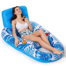 Inflatable Pool Lounger Float with Backrest & Cup Holders – U-Shaped Floating Chair for Pool, Lake, Beach (Blue)