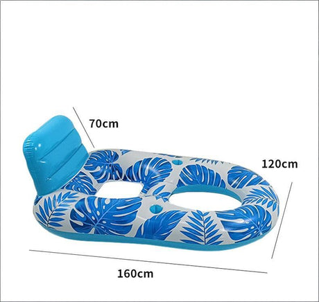 Inflatable Pool Lounger Float with Backrest & Cup Holders – U-Shaped Floating Chair for Pool, Lake, Beach (Blue)