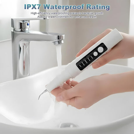High-End Ultrasonic Tooth Cleaner with LED Light & Smart Gum Protection – 5 Modes, IPX7 Waterproof, Rechargeable, 3 Replacement Tips (White)