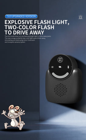 USB Ultrasonic Pest Repeller with Dynamic Frequency & Flash Light – Smart Rat, Mosquito & Cockroach Deterrent for Home, Garage, Warehouse (Black)