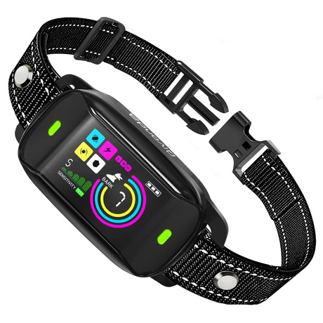 Smart Anti-Bark Collar for Dogs – Rechargeable, IP67 Waterproof, HD Color Screen, 4 Safe Modes (Beep, Vibration, Beep+Vib, Protected), Auto-Sensing, Mistake-Proof Chip, Adjustable Fit, No Shock Default, Ideal for Small to Large Breeds (Black)