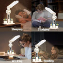 4-Arm Foldable LED Desk Lamp with Built-in Fan, Digital Clock, Temp Display & Dual Pen Holders – 3-Color Lighting, Infinite Dimming, USB-C Charging, Eye-Caring Light for Study, Work, Reading; Compact & Modern Design (White)