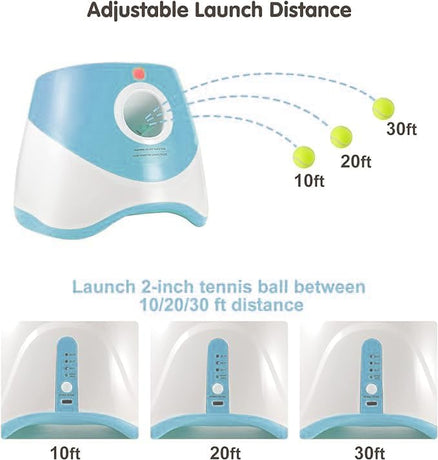 Automatic Dog Ball Launcher with 15 Mini Tennis Balls & Mesh Bag – Rechargeable Pet Toy for Small Dogs, Adjustable Launch Distance, Interactive Play (Blue)