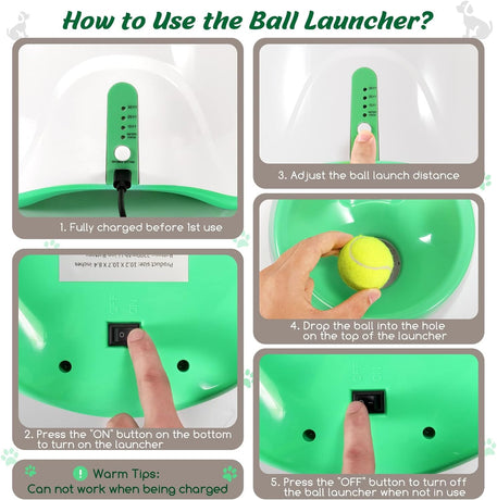 Automatic Dog Ball Launcher with 15 Mini Tennis Balls & Mesh Bag – Rechargeable Pet Toy for Small Dogs, Adjustable Launch Distance, Interactive Play (Green)