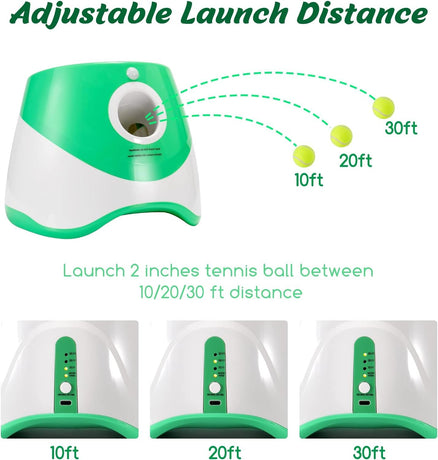 Automatic Dog Ball Launcher with 15 Mini Tennis Balls & Mesh Bag – Rechargeable Pet Toy for Small Dogs, Adjustable Launch Distance, Interactive Play (Green)