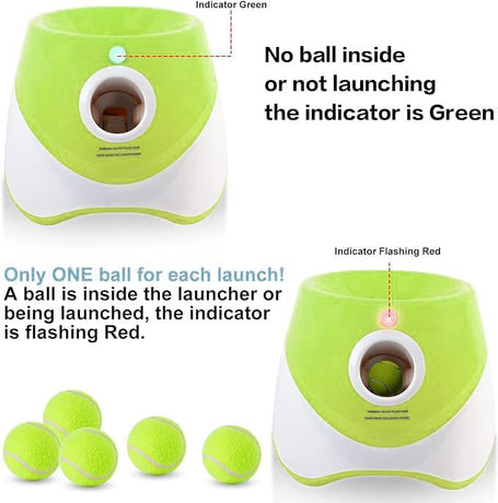 Automatic Dog Ball Launcher with 15 Mini Tennis Balls & Mesh Bag – Rechargeable Pet Toy for Small Dogs, Adjustable Launch Distance, Interactive Play (Light Green)
