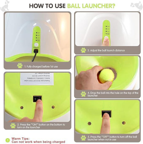 Automatic Dog Ball Launcher with 15 Mini Tennis Balls & Mesh Bag – Rechargeable Pet Toy for Small Dogs, Adjustable Launch Distance, Interactive Play (Light Green)