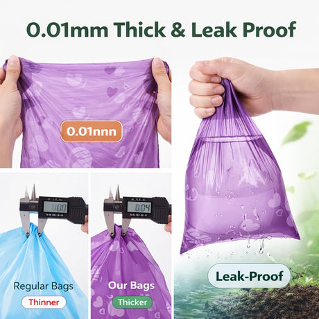 Dog Poop Bags with Dispenser – 240 Count, Leak-Proof, Strawberry Scented, Large Size for All Dogs, Biodegradable & Durable (Purple)