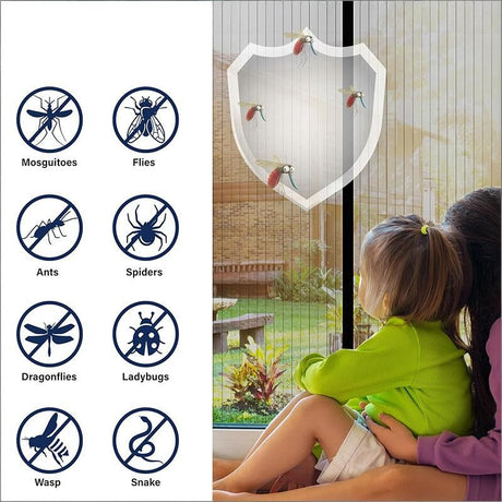 Magnetic Screen Door 100cm x 210cm – Self-Adhesive Mesh Netting for Mosquito & Wasp Protection, Indoor Outdoor Use, (Black,L)