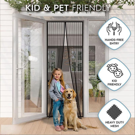 Magnetic Screen Door 90cm x 210cm – Self-Adhesive Mesh Netting for Mosquito & Wasp Protection, Indoor Outdoor Use, (Black,M)