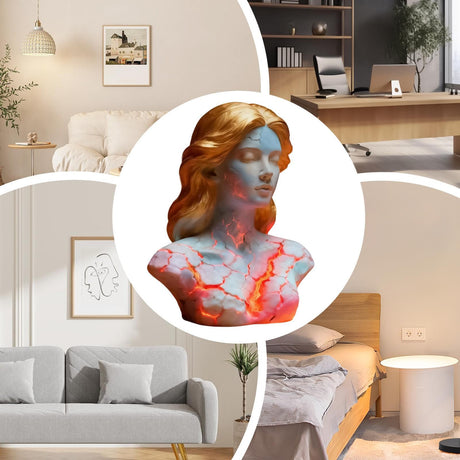 Blazing Maiden Figurine LED Lamp – Artistic Resin Sculpture with Crackled Light Effect, Elegant Decorative Night Light(Black)