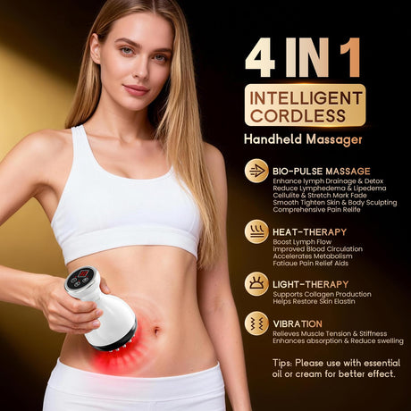 4-in-1 Cordless Body Sculpting Massager – Rechargeable Massage Tool with Heat, Light & Vibration for Skin Tightening & Relaxation (White)