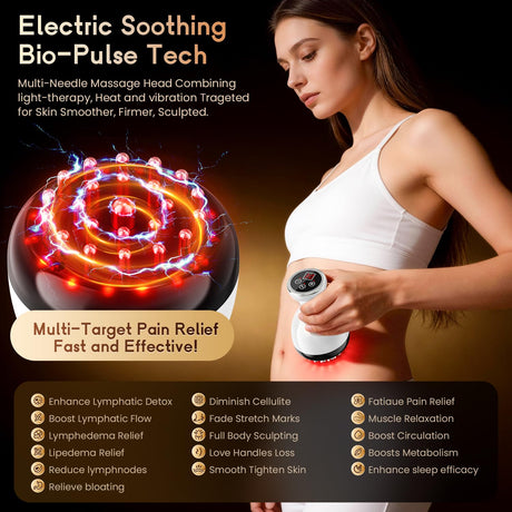 4-in-1 Cordless Body Sculpting Massager – Rechargeable Massage Tool with Heat, Light & Vibration for Skin Tightening & Relaxation (White)
