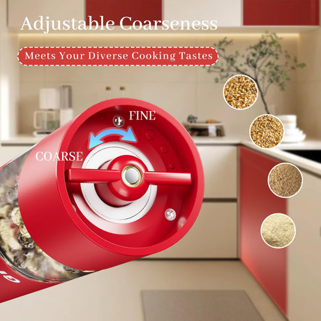 High-Performance USB-C Electric Pepper & Salt Grinder Set – Adjustable Coarseness, One-Touch Operation – Ceramic Grinding, Washable, Fast Charging – Kitchen Essential (Red & White)