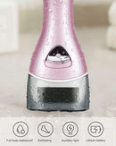 Electric Foot File Rechargeable Pedicure Tool – 3 Interchangeable Rollers (Fine, Regular, Coarse), IPX6 Waterproof, 2-Speed Motor, LED Power Indicator, USB Charging, Includes Cleaning Brush, Compact & Quiet for Home Spa (Pink)