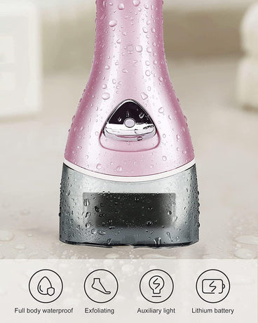 Electric Foot File Rechargeable Pedicure Tool – 3 Interchangeable Rollers (Fine, Regular, Coarse), IPX6 Waterproof, 2-Speed Motor, LED Power Indicator, USB Charging, Includes Cleaning Brush, Compact & Quiet for Home Spa (Pink)