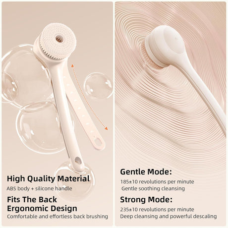 Electric Body Brush with Dual Handles – Waterproof Rotating Bath Scrubber, 3 Replaceable Heads, USB-C Charging, 2 Speeds(Milk coffee)