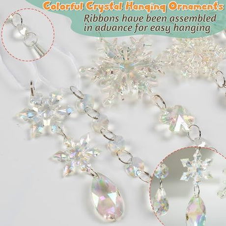 18-Piece Crystal Ornaments Set for Christmas Tree, Windows & Home Winter Decorations (Iridescent Clear)