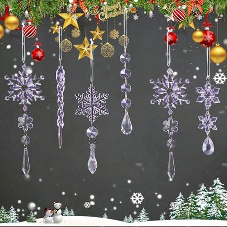 36PCS Acrylic Christmas Snowflake & Icicle Ornaments for Xmas Tree, Parties & Decor (light purple)