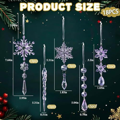 36PCS Acrylic Christmas Snowflake & Icicle Ornaments for Xmas Tree, Parties & Decor (light purple)