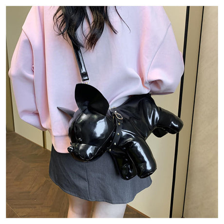 French Bulldog Shaped Bag – Cute Animal Crossbody Shoulder Bag with Adjustable Strap, PU Leather Dog Backpack for Women, Fashion Statement Accessory (Black)