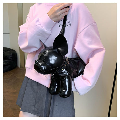 French Bulldog Shaped Bag – Cute Animal Crossbody Shoulder Bag with Adjustable Strap, PU Leather Dog Backpack for Women, Fashion Statement Accessory (Black)