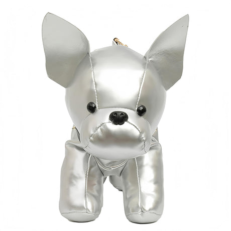 French Bulldog Shaped Bag – Cute Animal Crossbody Shoulder Bag with Adjustable Strap, PU Leather Dog Backpack for Women, Fashion Statement Accessory (Silver)