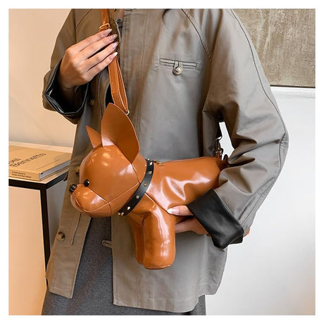 French Bulldog Shaped Bag – Cute Animal Crossbody Shoulder Bag with Adjustable Strap, PU Leather Dog Backpack for Women, Fashion Statement Accessory (Brown)
