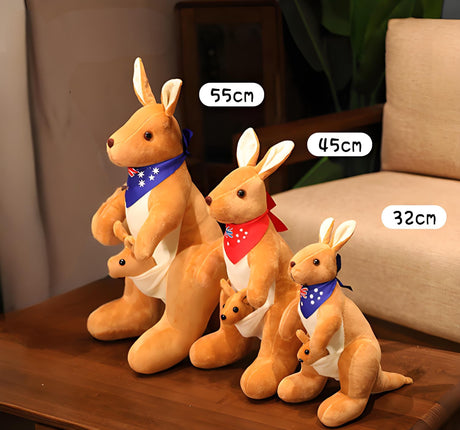 Kangaroo Stuffed Animal with Joey in Pouch & Australia Scarf - Soft Cuddly Plush Toy(45cm, light grey)| Other Colors Available in Store