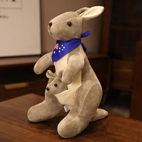 Kangaroo Stuffed Animal with Joey in Pouch & Australia Scarf - Soft Cuddly Plush Toy(55cm, light grey)| Other Colors Available in Store