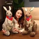 Kangaroo Stuffed Animal with Joey in Pouch & Australia Scarf - Soft Cuddly Plush Toy(55cm, light grey)| Other Colors Available in Store