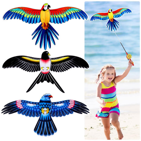 Kids’ Mini Fishing-Rod Kite Set – 3-Pack Bird Designs, Easy-Grip Reel Handle, Adjustable Line, Lightweight & Durable for Outdoor Play, Perfect for Beginners Ages 3–8, Encourages Active Fun and Family Bonding (Multicolor)