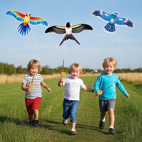 Kids’ Mini Fishing-Rod Kite Set – 3-Pack Bird Designs, Easy-Grip Reel Handle, Adjustable Line, Lightweight & Durable for Outdoor Play, Perfect for Beginners Ages 3–8, Encourages Active Fun and Family Bonding (Multicolor)