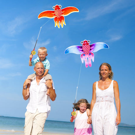Kids’ Mini Fishing-Rod Kite Set –  3-Pack Fish Designs, Easy-Grip Reel Handle, Adjustable Line, Lightweight & Durable for Outdoor Play, Perfect for Beginners Ages 3–8, Encourages Active Fun and Family Bonding (Multicolor)